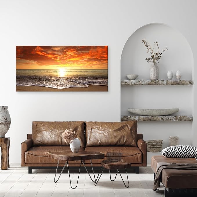 Baisuart-S0198 Canvas Prints Wall Art Sunset Ocean Beach Pictures Photo - Image 8
