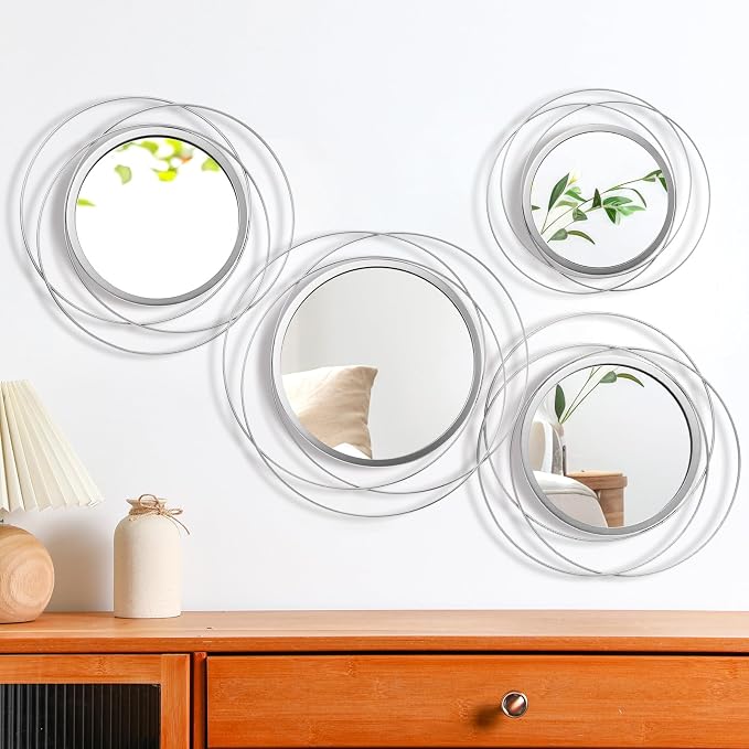 Hicarer 4 Pcs Decorative Wall Mirror Round Modern Mirror Circle Mirror Wall Art - Image 7
