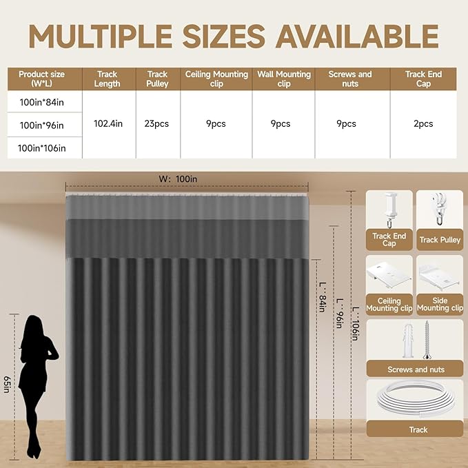 Room Divider Ceiling Curtains W/Flexible Track Sets, inch Extra Long Blackout - Image 6
