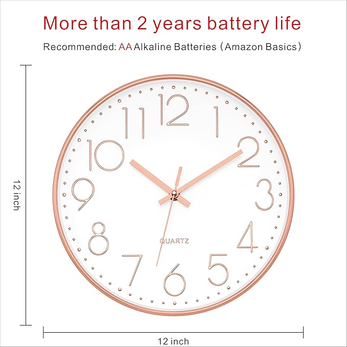 Foxtop Modern Wall Clock 12 Inch Non-Ticking Silent Battery Operated Round - Image 3