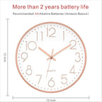 Foxtop Modern Wall Clock 12 Inch Non-Ticking Silent Battery Operated Round - Image 3