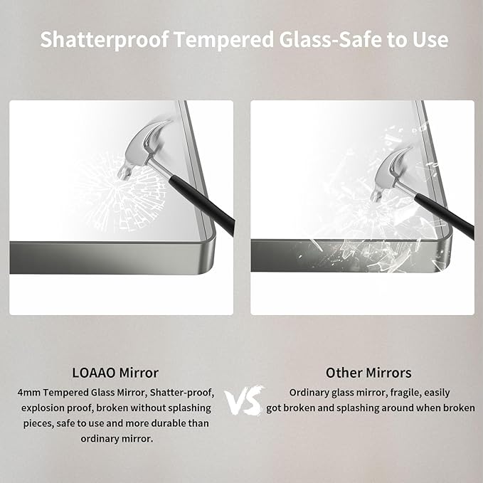 LOAAO 40X30 Inch Brushed Nickel Bathroom Mirror, Rounded Rectangle Silver Metal - Image 7