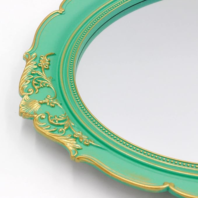 YCHMIR Vintage Decorative Wall Mirror 14.8 x 13.1 Inch Oval Mirror （Green） - Image 5