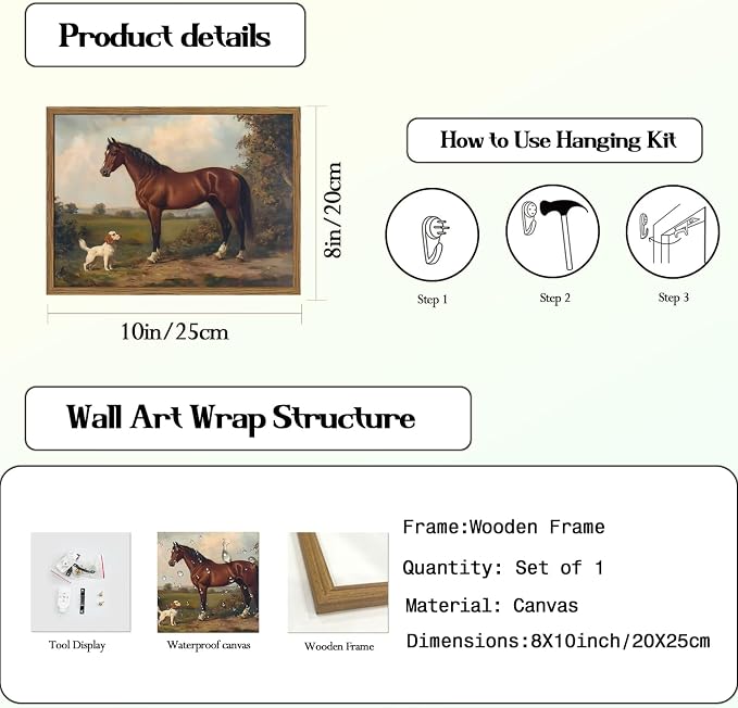Framed Vintage Wall Art, Rustic Horse and Dog Pictures Wall Decor, Farmhouse - Image 5
