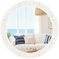 Large Round Mirror 36 Inch, Natural Mother of Pearl Inlay Mosaic Frame Circle by DUQIMOWALLMIRRORS
