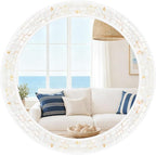Large Round Mirror 36 Inch, Natural Mother of Pearl Inlay Mosaic Frame Circle by DUQIMOWALLMIRRORS
