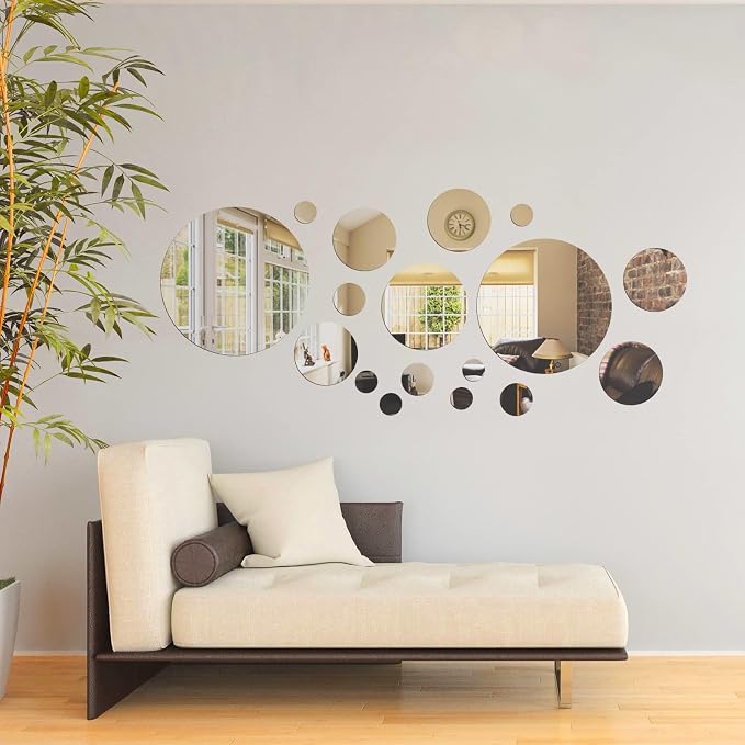 Shappy 32 Pcs Acrylic Mirror Wall Stickers Removable Round Wall Decal Circle - Image 7