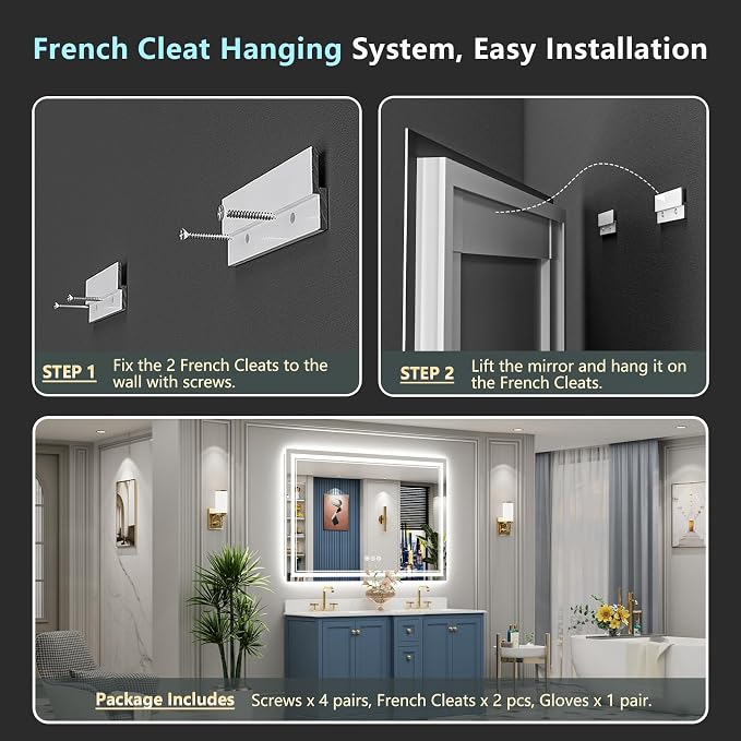 60x30 LED Bathroom Mirror with Lights, Backlit and Front Lit Anti-Fog Lighted - Image 9