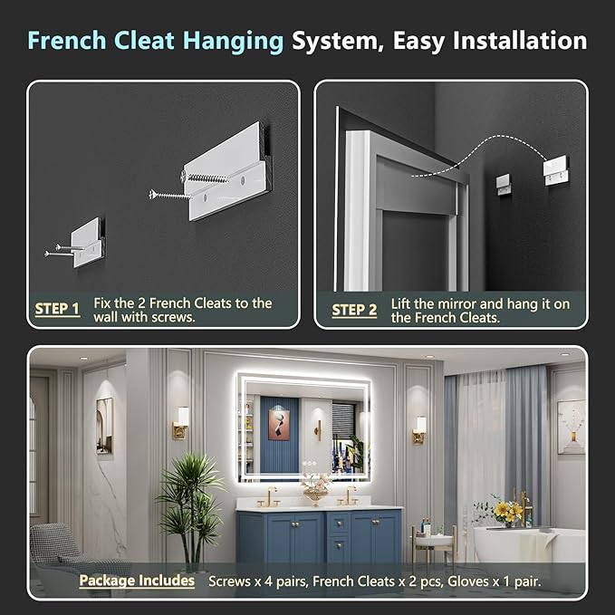 60x28 LED Bathroom Mirror with Lights, Backlit and Front Lit Anti-Fog Lighted - Image 9