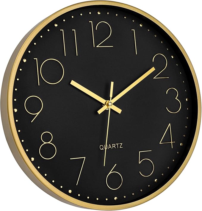 Foxtop Black Gold Wall Clock 12 Inch Silent Non-Ticking Battery Operated Round - Image 6