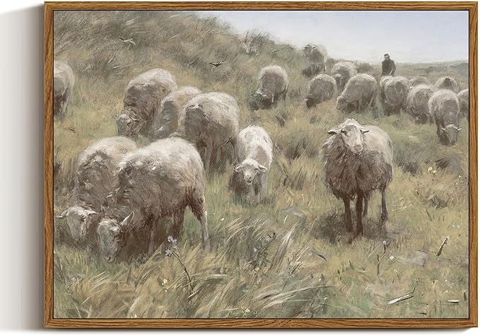 InSimSea Framed Canvas Wall Art Vintage Decor, Sheep on the Dunes Wall Pictures by InSimSeaArt
