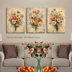KISSFOX Framed Colorful Wildflower Canvas Wall Art Set Of 3 Flowers Pictures - Image 3
