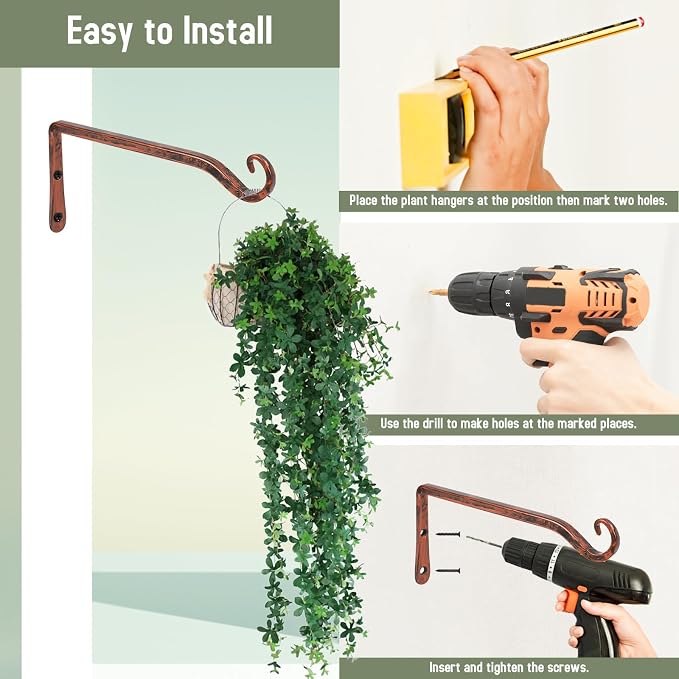 FEED GARDEN 2 Pack 10 Inch Hanging Plant Bracket Wall Hooks Decorative Plant - Image 7