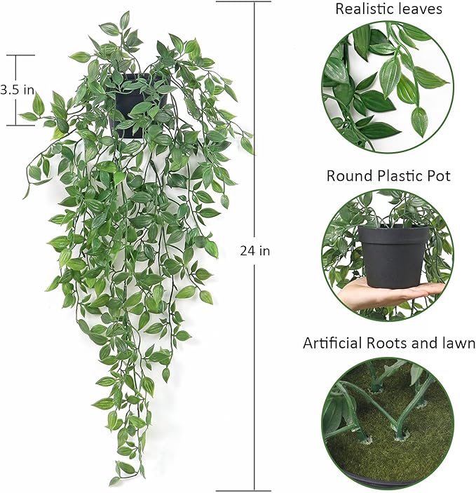 Fake Hanging Plants Artificial Small Potted Plants Mandala Leaves Faux Vines - Image 2