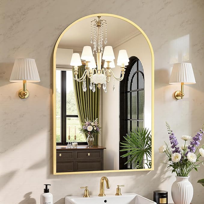 Sweetcrispy 24"x36" Arched Gold Bathroom Mirror Wall Mounted Vanity Metal Frame by Sweetcrispy