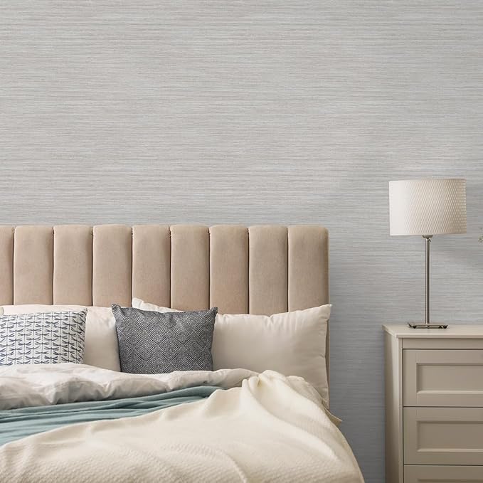 Tempaper Textured Pewter Grey Horizontal Faux Grasscloth Removable Peel and - Image 3