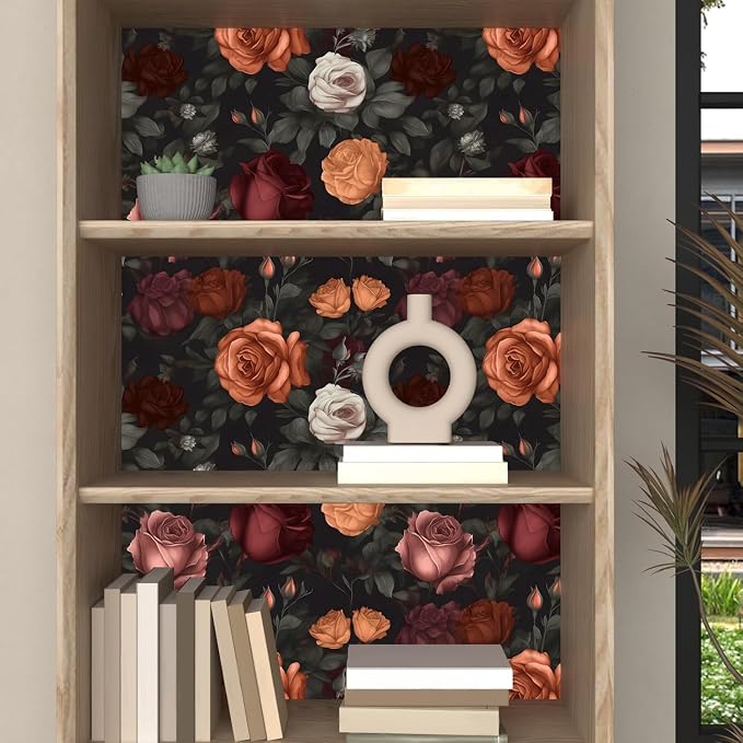 Vintage Floral Peel and Stick Wallpaper Dark Black Rose Floral Contact Paper - Image 3