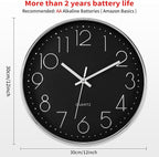 Foxtop Silver Wall Clock Silent Non-Ticking Battery Operated Round Modern Wall - Image 2