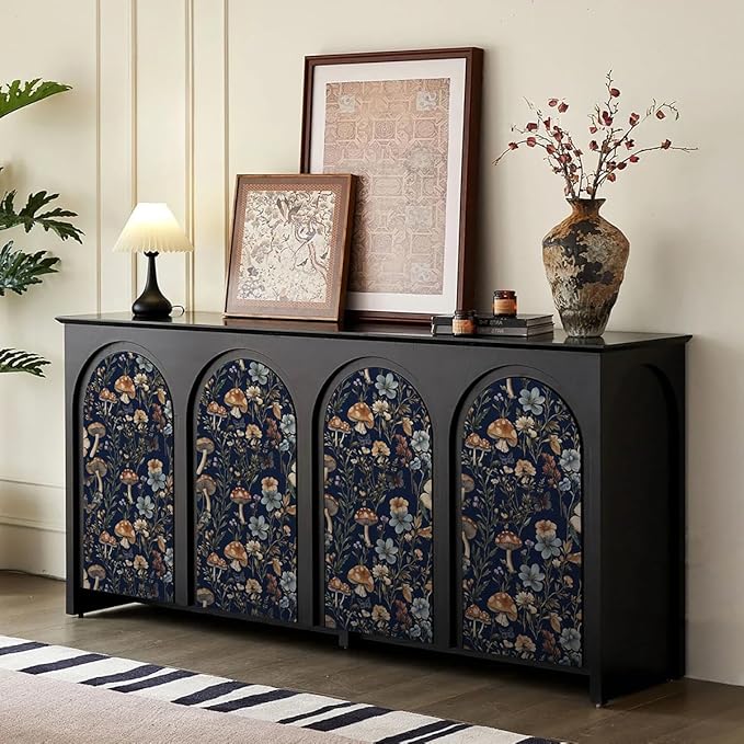 Froluya Mushroom Peel and Stick Wallpaper Dark Floral Contact Paper 16.9" x - Image 5