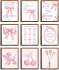 Pink Bows Bible Verse Christian Canvas Wall Art Set of 9, Trendy Posters Prints by Unknown