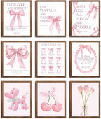Pink Bows Bible Verse Christian Canvas Wall Art Set of 9, Trendy Posters Prints by Unknown