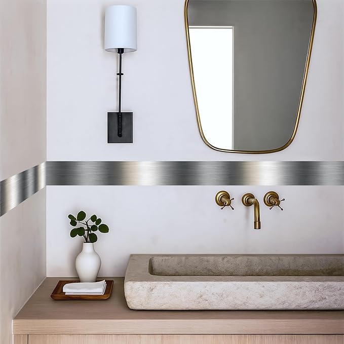 Metallic Stripe Wallpaper Border 196x4 Inch Peel and Stick Wall Border Silver - Image 3