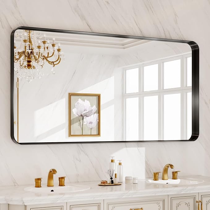 72 x 32 Inch Black Metal Framed Bathroom Mirror - Image 8