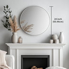 Oruii Silver Round Mirror, Round Mirror 24 inch Brushed Nickel, Circle Wall - Image 3