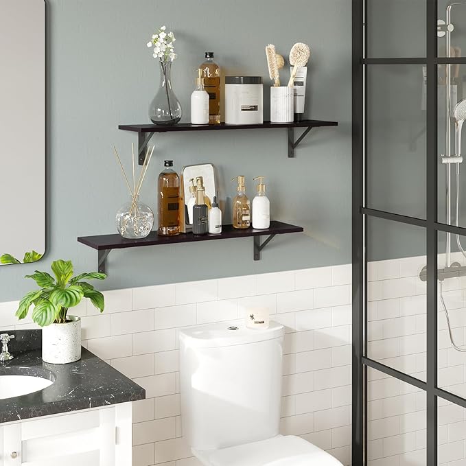 DINZI LVJ Long Wall Shelves, 23.6 Inch Wall Mounted Shelves Set of 2, - Image 5