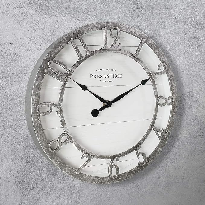 Presentime & Co 10" Farmhouse Series Wall Clock, Quartz Movement, Shiplap Style - Image 2