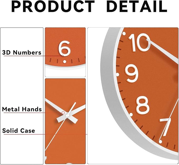 Roymnie Wall Clock 10 Inch Silent Wall Clocks Battery Operated-Modern Non - Image 6