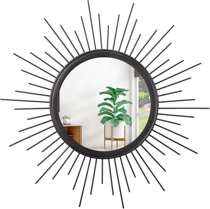 Sunburst Wall mirror Black Small Spoked Wall Decor Mirror Bohemian Home Round by HLFMVWE