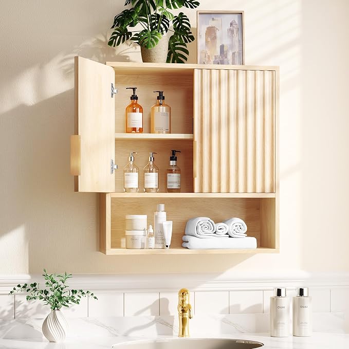 VINGLI Fluted Modern Medicine Cabinet, Bathroom Wall Cabinet Over Toilet Storage by VINGLI
