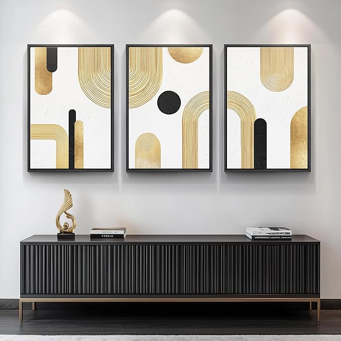 Large Framed Gold Abstract Geometric Wall Art - Image 8