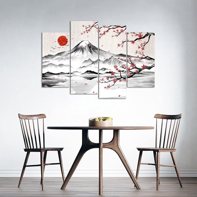 LyerArtork 4 Panel Japanese Ink Painting Wall Art Mount Fuji - Image 3