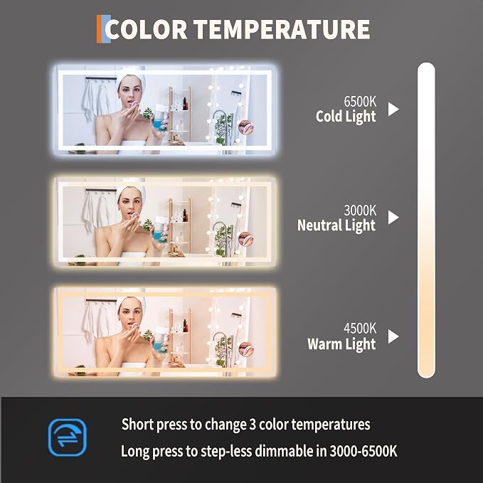 LED Bathroom Mirror 60 x 24 inch, Lighted Bathroom Vanity Mirror - Image 2
