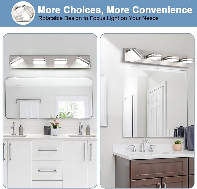 360° Rotate LED Bathroom Vanity Light Fixtures, 1600LM Acrylic Brushed Nickel - Image 6