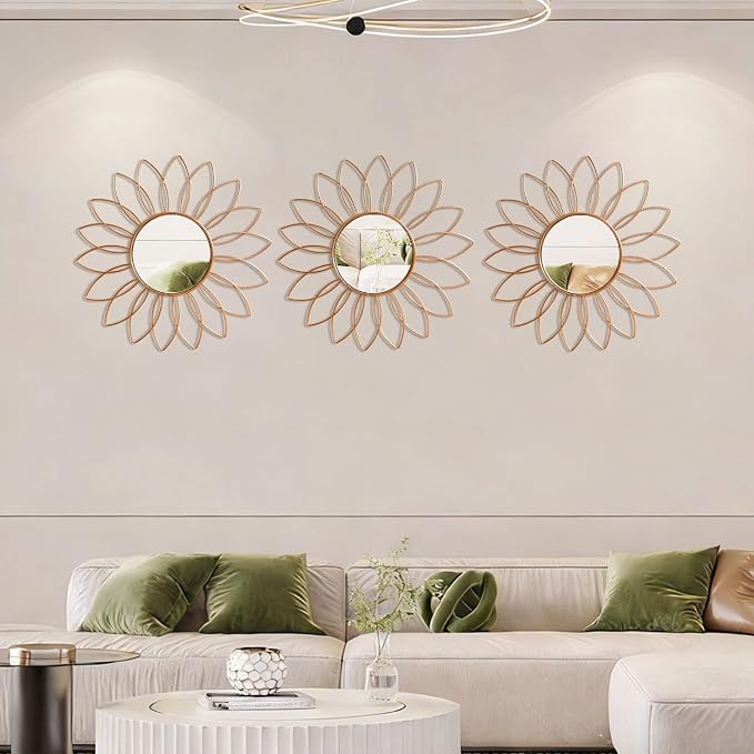 3 Pack Metal Mirrors for Wall Sunburst Wall Mirrors Home Décor Decorative - Image 6