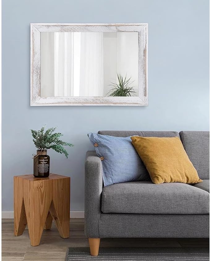 AAZZKANG Mirrors for Wall Rustic Wood Framed Hanging Mirror 26"x18" Decorative - Image 7