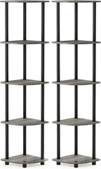 Furinno TURN-N-TUBE Corner Shelf Set of 2, 5-Tier Corner Bookshelf, Open - Image 6