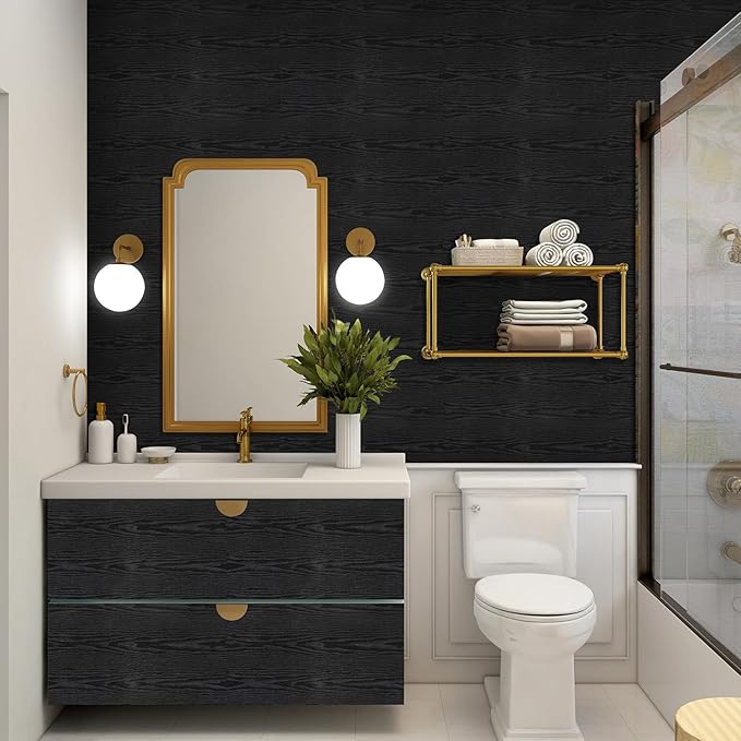 Peel and Stick Wallpaper Black Wood Wall Paper - Image 3