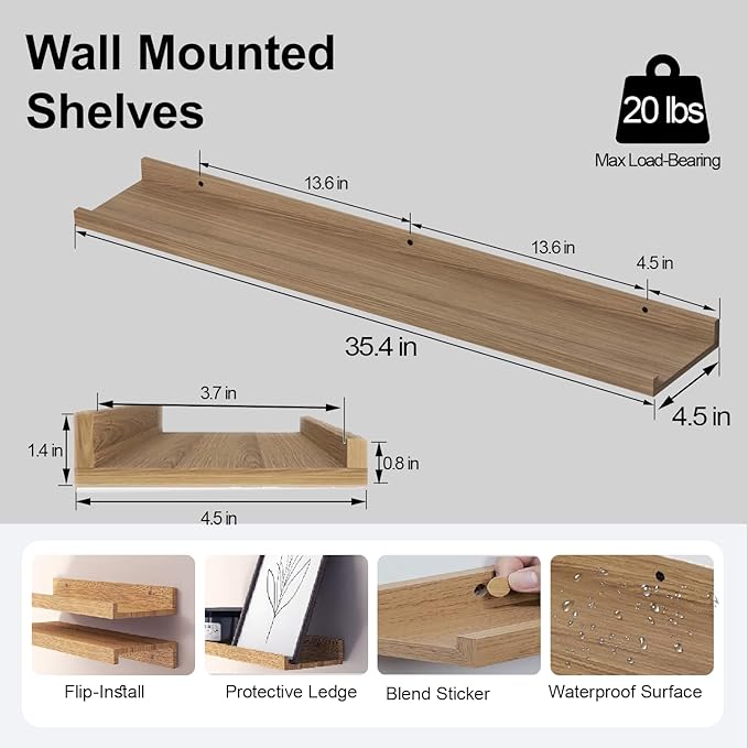 Floating Shelves for Wall Decor, Long Wall Mounted Storage Shelf for Bedroom - Image 3