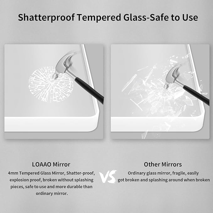 LOAAO 40x36 Inch White Metal Framed Bathroom Mirror - Image 7