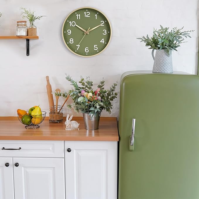 Roymnie Wall Clock 14 Inch Silent Green Wall Clocks Battery Operated- Modern - Image 3