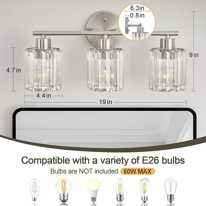 Crystal Bathroom Light Fixtures, Bathroom Lighting Fixtures Over Mirror - Image 2