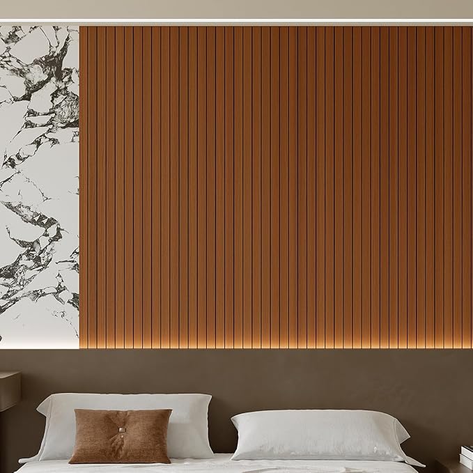 Yutianli PVC Slat Wall Panel Peel and Stick 118"x 15.7" Faux Wood Slat Panel - Image 3