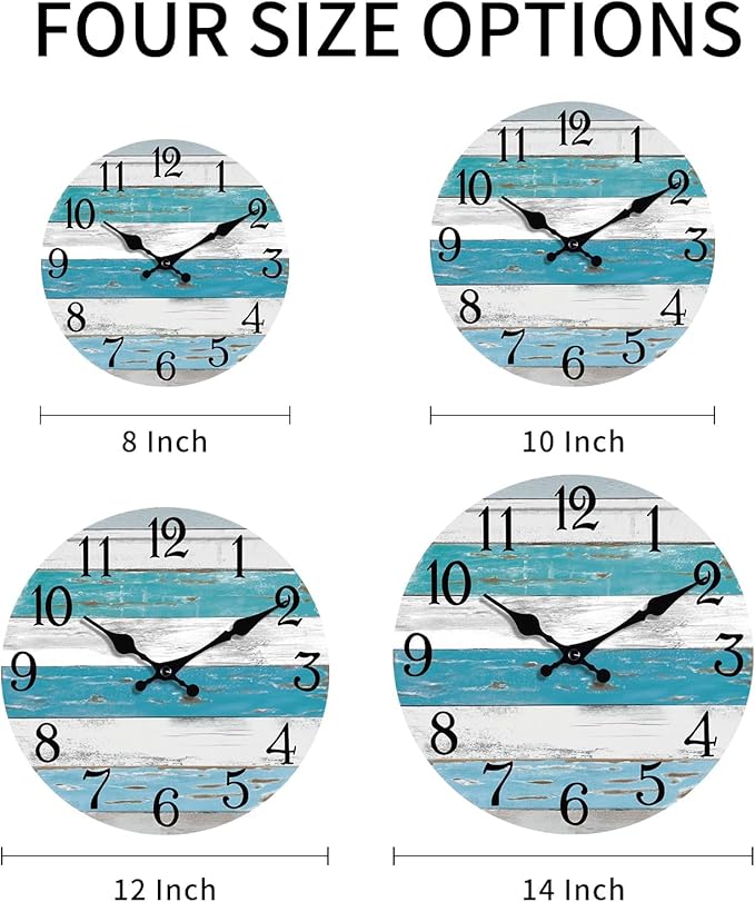 KECYET Wall Clock Battery Operated 14 Inch Outdoor Large Beach Style Blue - Image 2