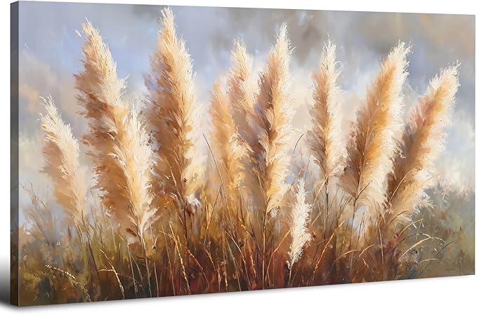 Vintage Boho Reed Canvas Wall Art Abstract Nature Plant Wall Decor Minimalist by HOME
