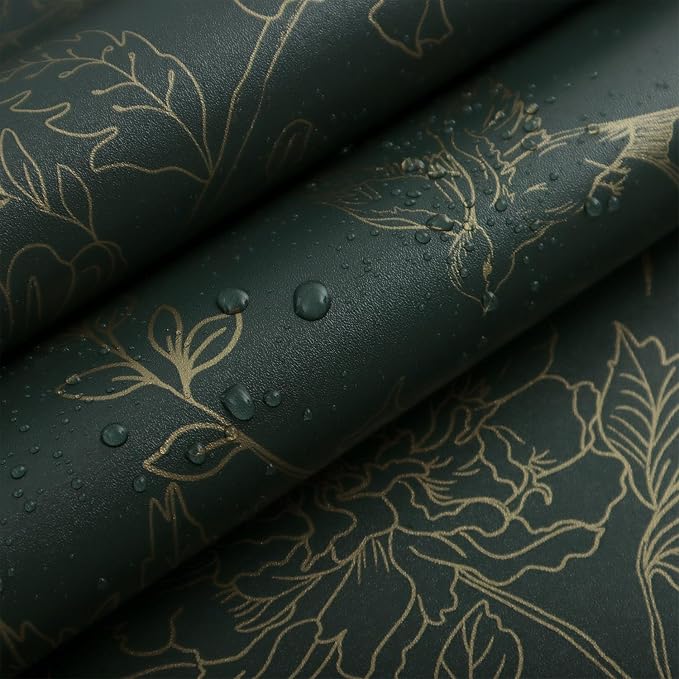Froluya Dark Green and Gold Wallpaper Floral Peel and Stick Wallpaper - Image 9