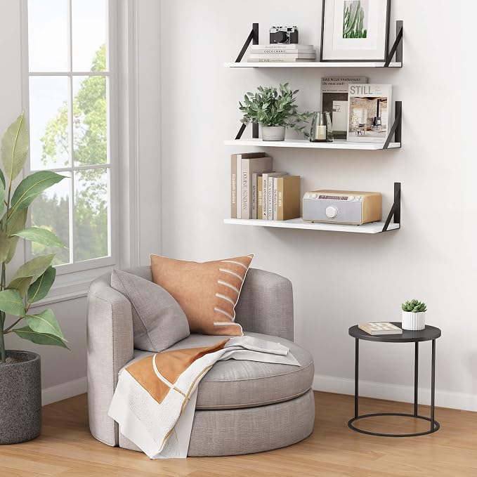 White Floating Shelves 24 inches Long Set of 3, 24 x 8 Inch Bathroom Wall - Image 4